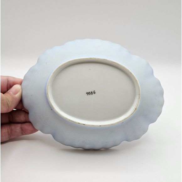 Lefton Soap Dish Hand Painted Porcelain Blue Floral Trinket Tray Plate Vintage - Picture 7 of 11